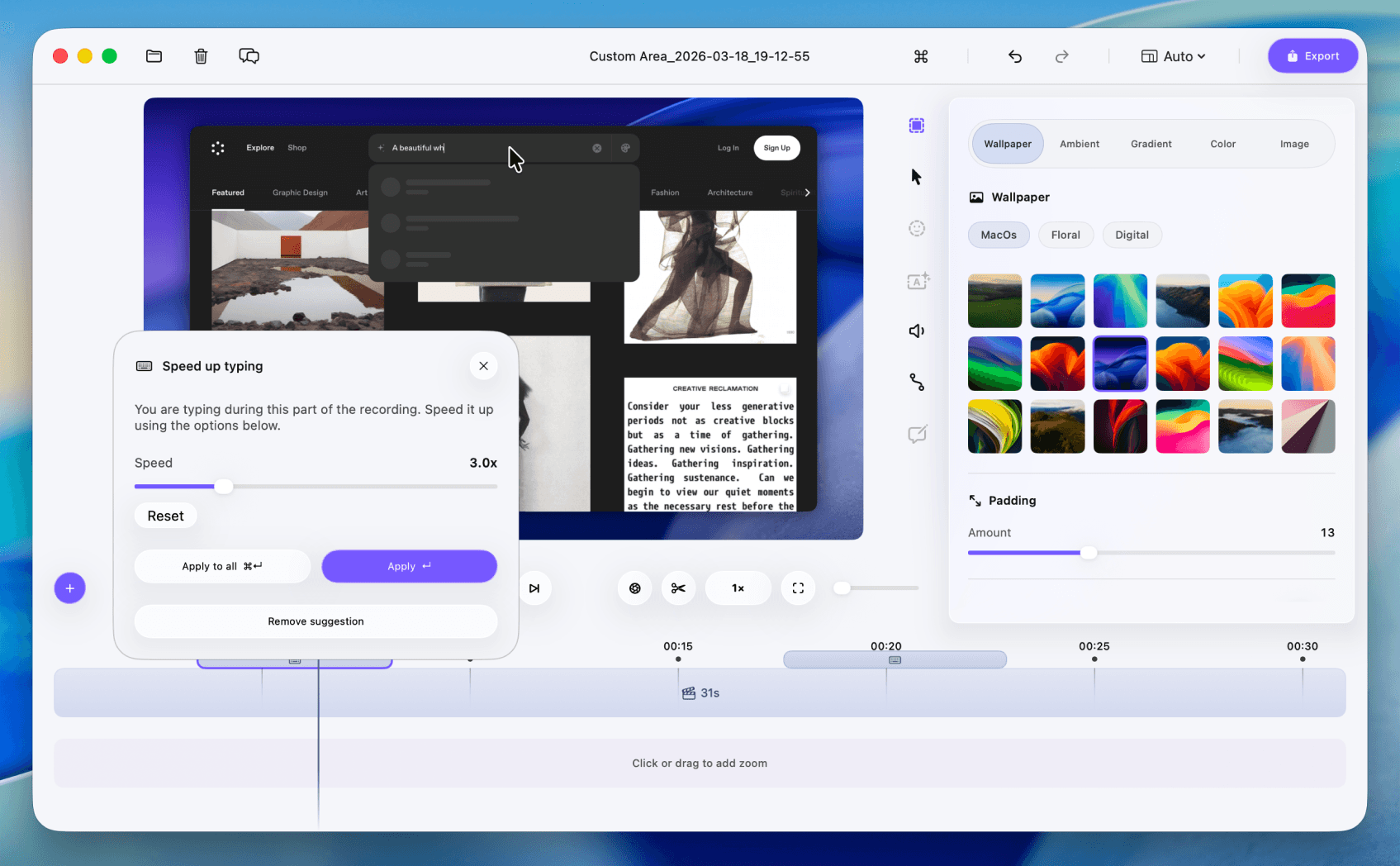 Typing detection and speed suggestions in Phia